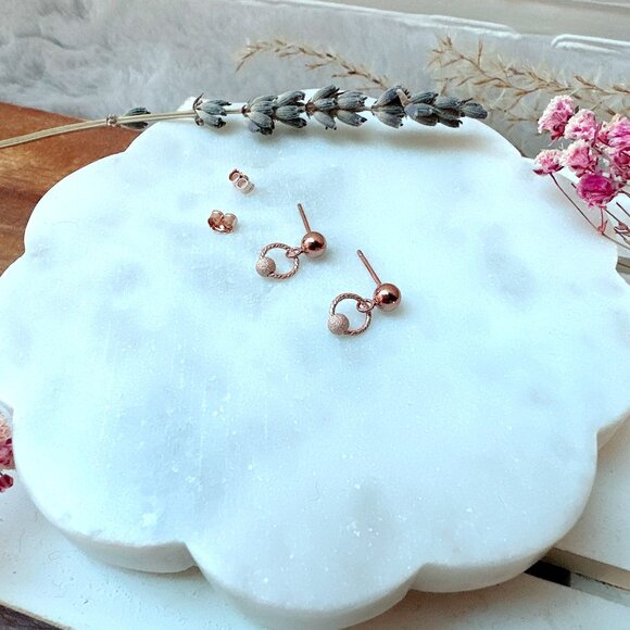 Elegant Rose Gold Stud Earrings with Stardust Bead | Handmade in BC - Picture 3 of 5